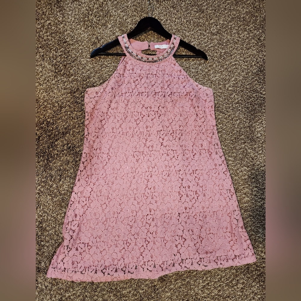Pink flowy high neck dress